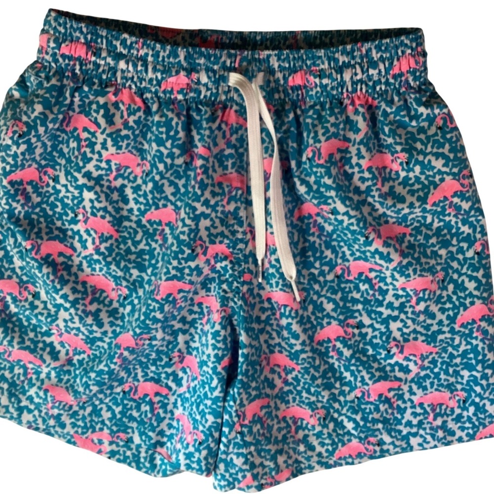 Chubbies Mens Pink Flamingo Swim Trunks Teal Blue 5.5 Inch Inseam Small S